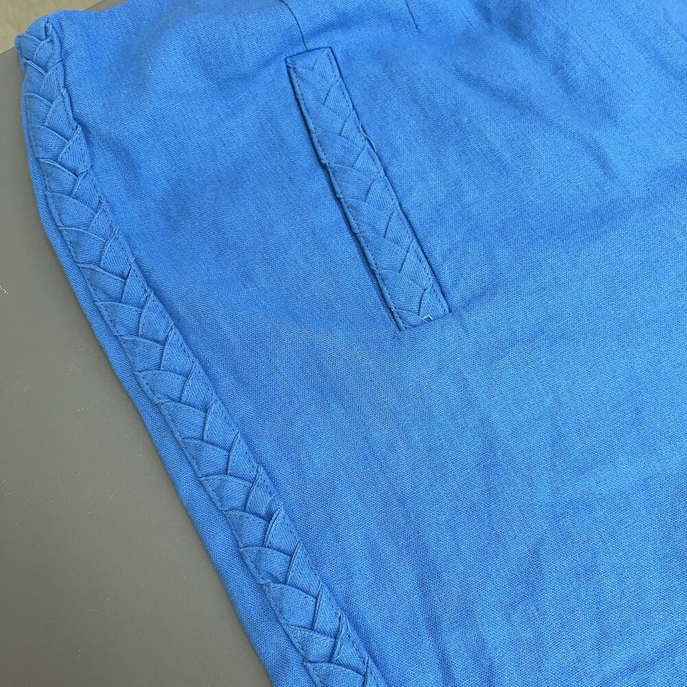 Jason Wu Wide Leg Cropped Pants Womens 6 Blue Linen Blend Braided High Waist - Picture 8 of 14